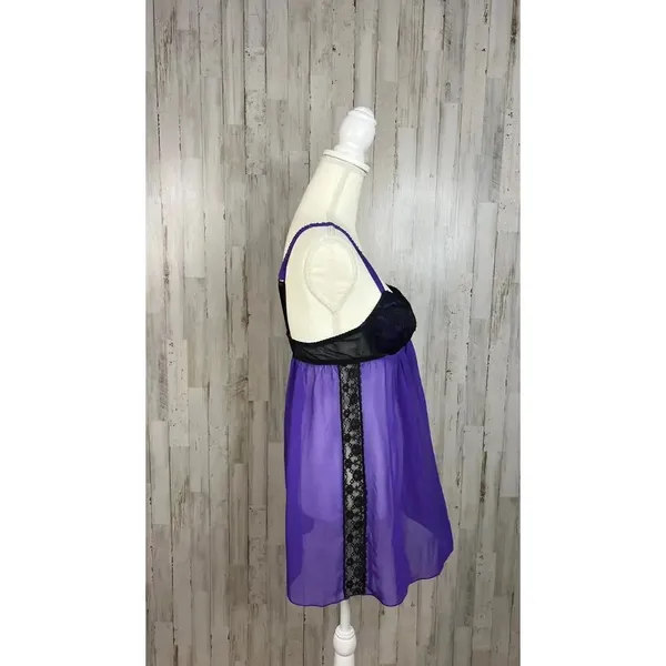 Ambrielle Women's‎ Medium Purple & Black Lace Babydoll Dress Nightgown - Image 7