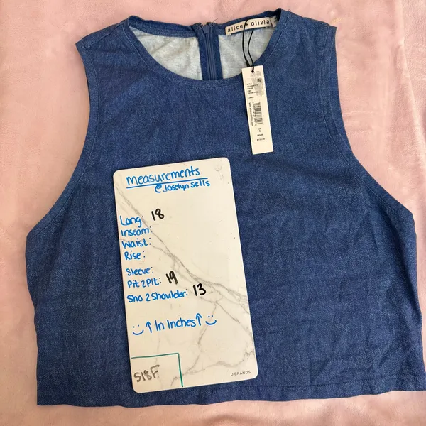 Alice + Olivia Reggie Muscle Crop Tank Top Denim Print Size Small Lightweight‎ - Image 6