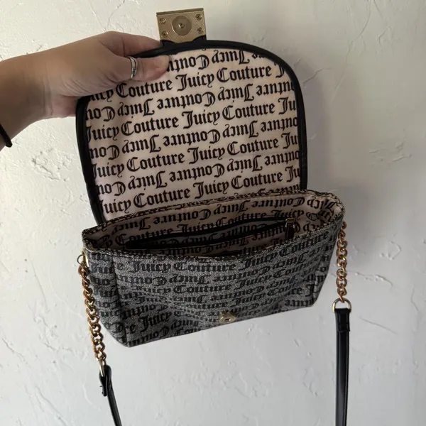 Juicy Couture Shoulder Bag Womens Black Monogram Chain Strap Purse Handbag Logo‎ - Image 8
