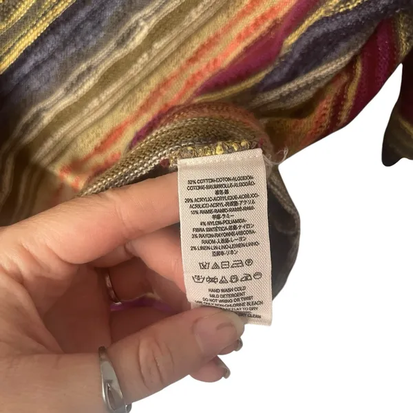 Free People Women's Medium Rainbow Striped Open Knit Round Neck‎ Boho Top - Image 5