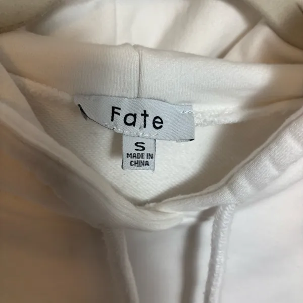 FATE Women's Sweatshirt Hoodie Knitted Details Sleeves‎ Pouch Pocket White Small - Image 4