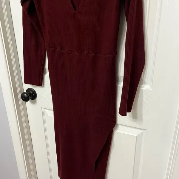 NWT Charles Henry Wine Long Sleeve Rib Sweater‎ Dress Women Size Medium - Image 4