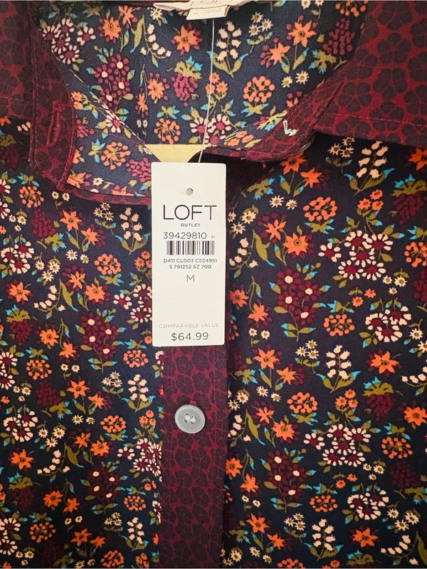 NWT!! LOFT Outlet Mixed Prints Floral Button Down Top - Image 5