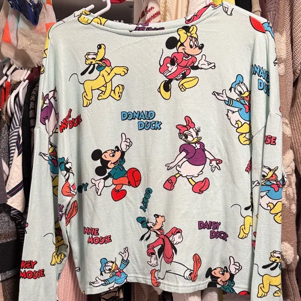 Disney Light Mint Green Pullover with Mickey, Goofy, Donald & Pluto Print - Image 3