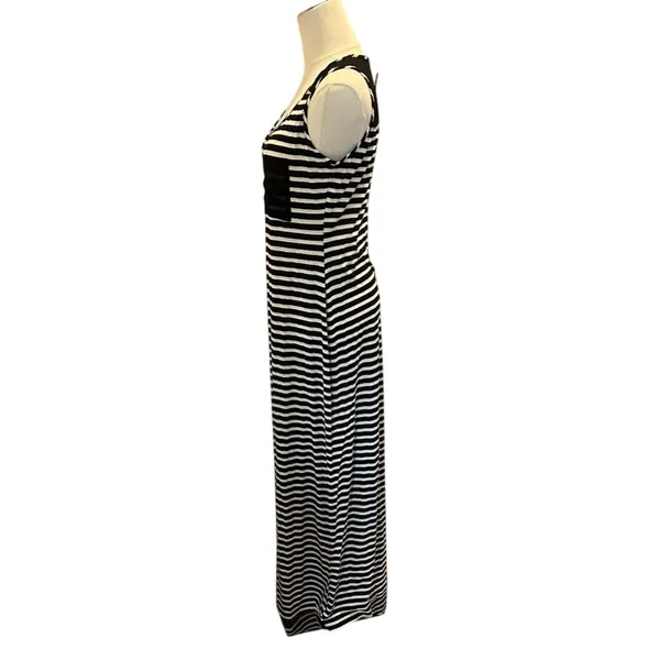 Espresso Maxi Dress Boho Beach NWT Mesh Accent Black/White Stripe Size M FLAW - Image 9
