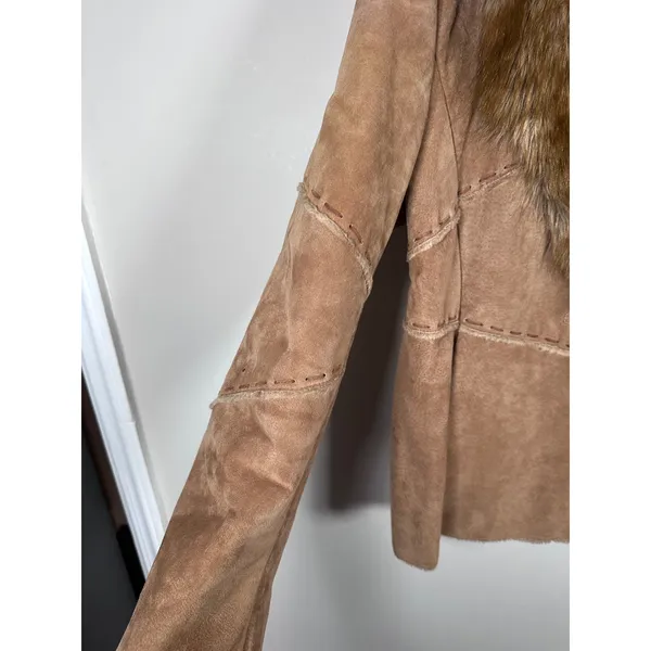 Winlit Leather Faux Fur Jacket Women L Brown Penny Lane indie Y2K Patchwork VTG - Image 2