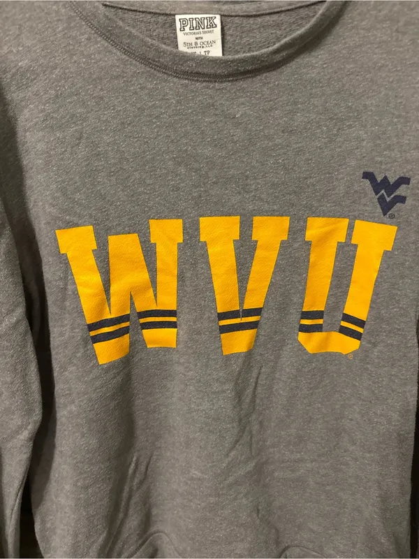 PINK Victoria's Secret Gray Crewneck with Yellow WVU Lettering - Image 2