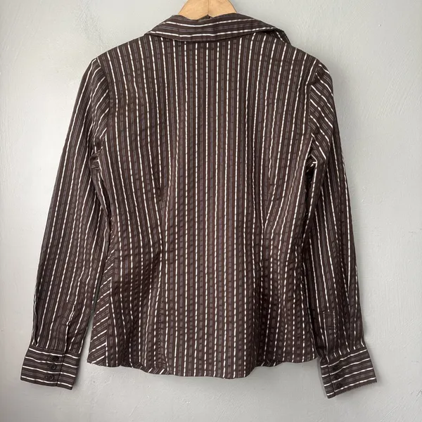 Apt. 9 Babydoll 90s Y2K 2000 Size Small Dark Brown Striped Button Up Shirt Office Siren - Image 4