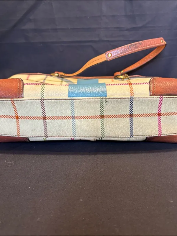 Vtg Coach Heritage Tattersall Plaid Coated Canvas Tote & Wallet with Blue Stripe - Image 16