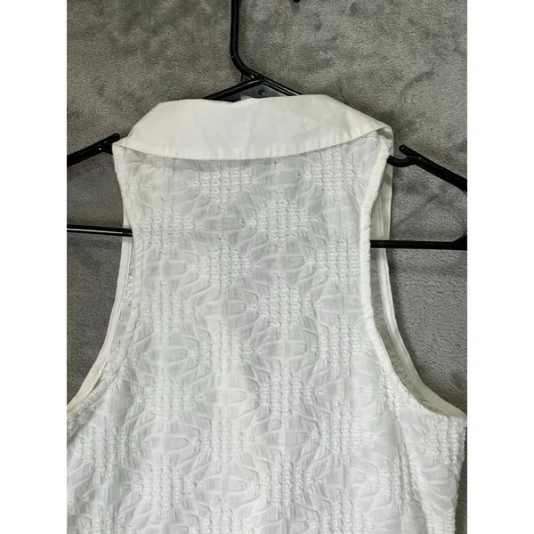 Maeve Halter Collared Ruched Tank Top Women’s XS Ivory Textured Button Front - Image 4