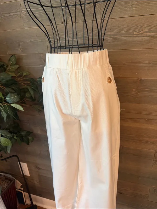 Ladies, white elastic cropped wide leg trousers - Image 2