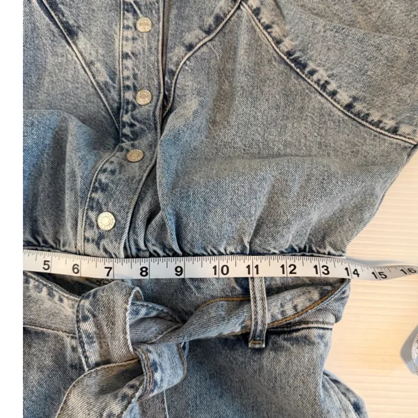 MNG Denim Jumpsuit Women's‎ XS Light Wash Tie Waist Button Front Western NWT - Image 9