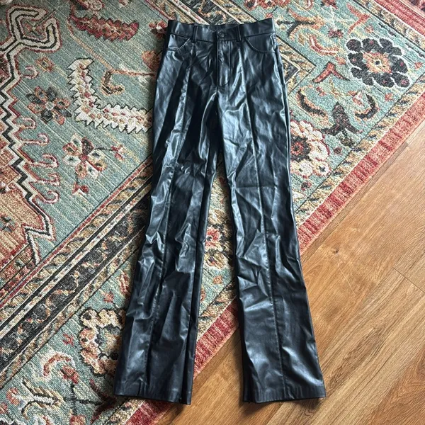 Zara High Waist Faux Leather Flared Pants - Image 5