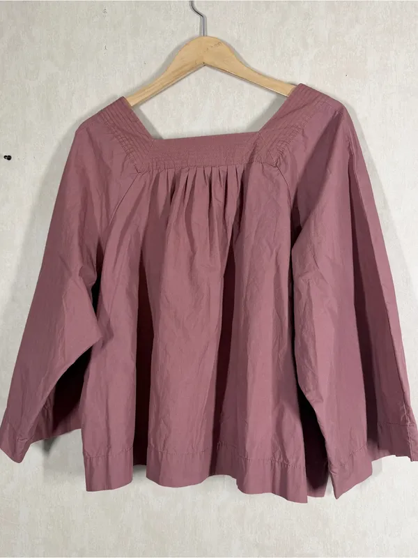 Madewell Women’s Square Neck Peasant Top Oversized Boho in Antique Plum XL - Image 5