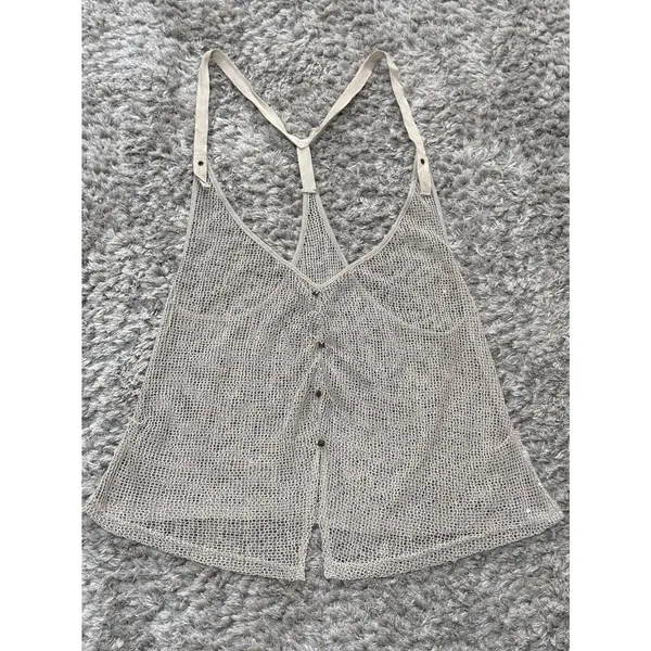 Women’s Crochet Tank Top Brown Open Knit Sequin Boho Festival Size L Hippie - Image 5