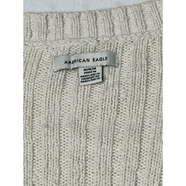 American Eagle Ribbed Button Front Cardigan Sweater Women’s Medium Cream Knit - Image 2