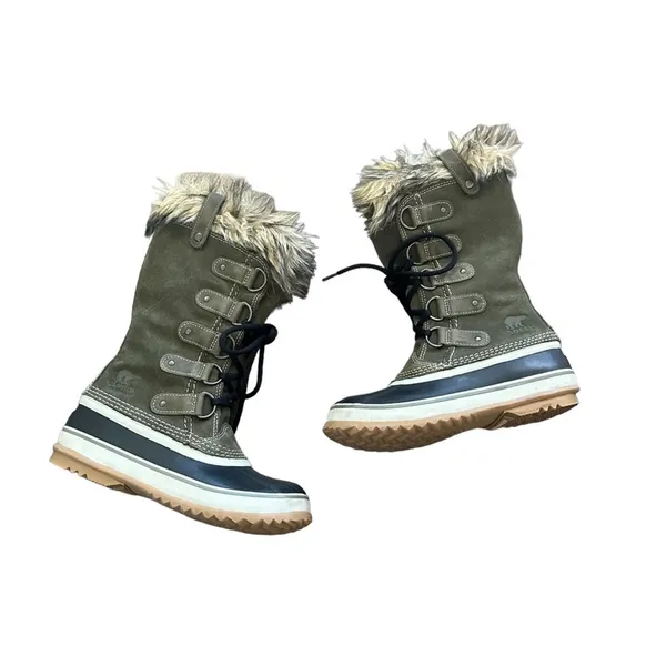 Sorel Joan of Arctic Green Waterproof Faux Fur Winter Snow Boots Size 6 - Image 10