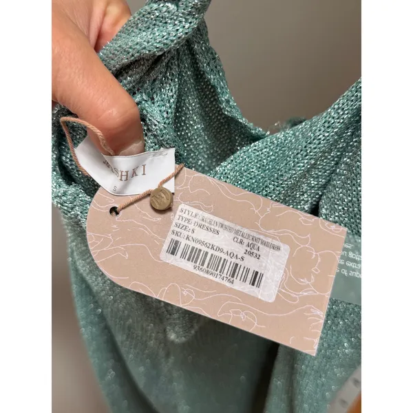 NEW Meshki Gracelyn Twisted Metallic Knot Maxi Dress Aqua Blue Size Small - Image 8