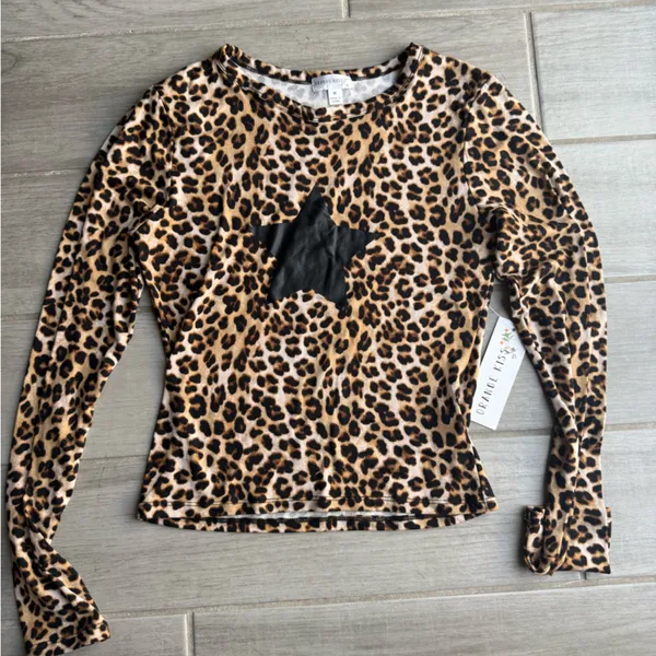 Leopard Print Long-Sleeve Top with Black Star - Women - Image 2