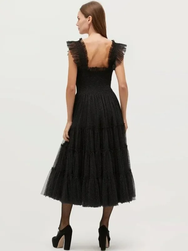 NWT Hill House Collector's Ellie Nap in Black Glitter Tulle Smocked Midi Dress M - Image 6