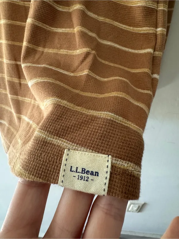 L.L. Bean Brown Stripe Henley Waffle Long Sleeve Top‎ - Image 5