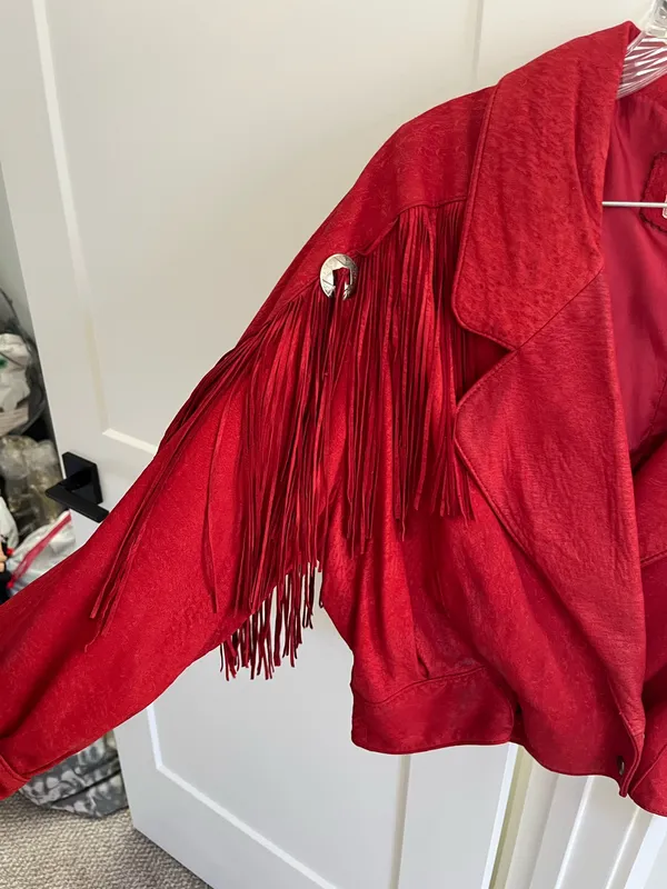 Vintage western fringe jacket suede Red Size M - Image 2