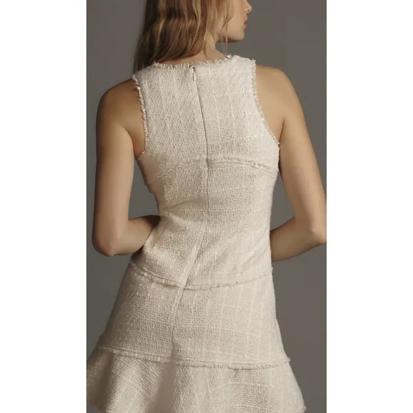 Anthropologie $180 White Scoop Neck Tweed‎ Tank Top Mini Dress Size 10 - Image 8