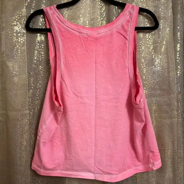PINK Victorias Secret Bright Pink Cropped Faded Dyed‎ Tank Top Medium - Image 2