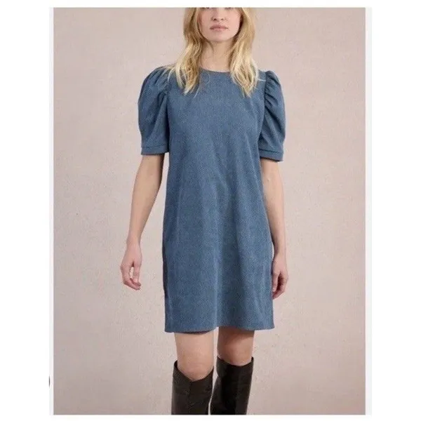 Molly Bracken XS Corduroy Shift Dress Brown Puff Sleeve Mini Retro Fall - Image 9