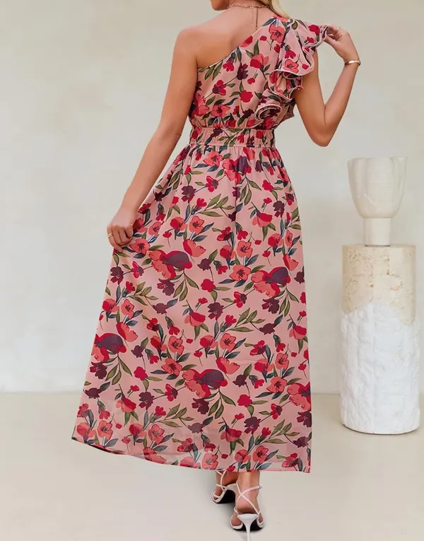 Maxi Ruffle One Shoulder Dress Pink Size M - Image 2