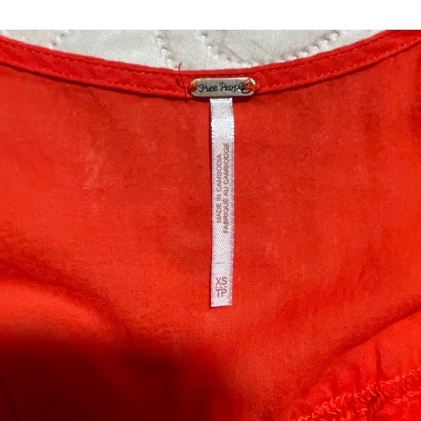 Free People‎ Orange Button Front Tunic Top Cap Sleeve Boho Smocked Back V-Neck - Image 12