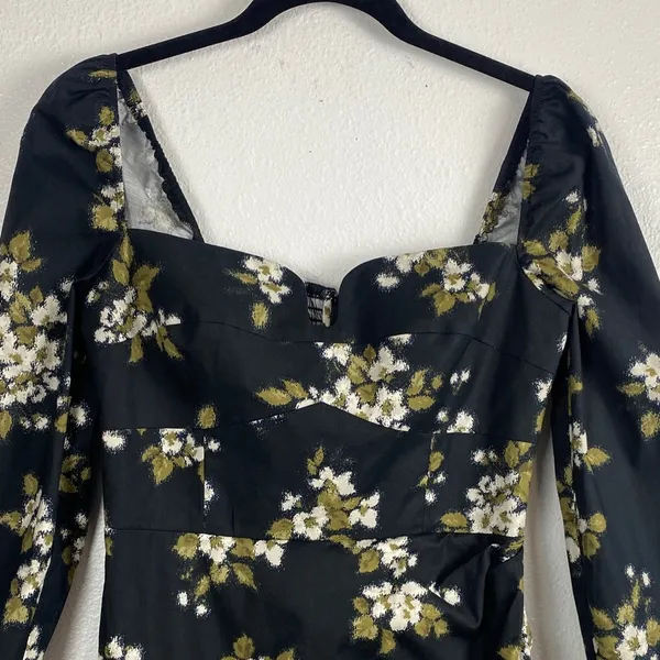 Reformation Floral Sweetheart Neck Midi Dress Long Sleeve Side Slit Size 6 . - Image 4