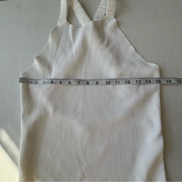 525 America knit elastic cross strap open back midi dress off white Ivory Medium - Image 9