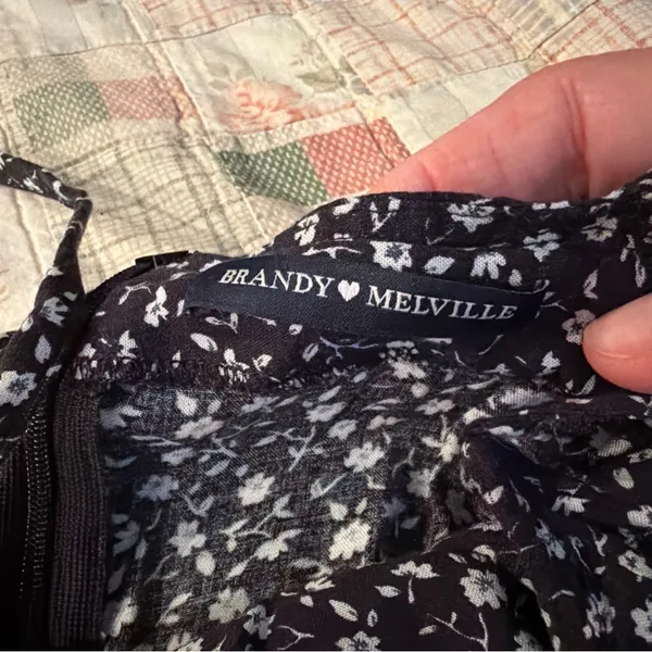 Brandy Melville Black and White Floral Mini Dress - Image 3