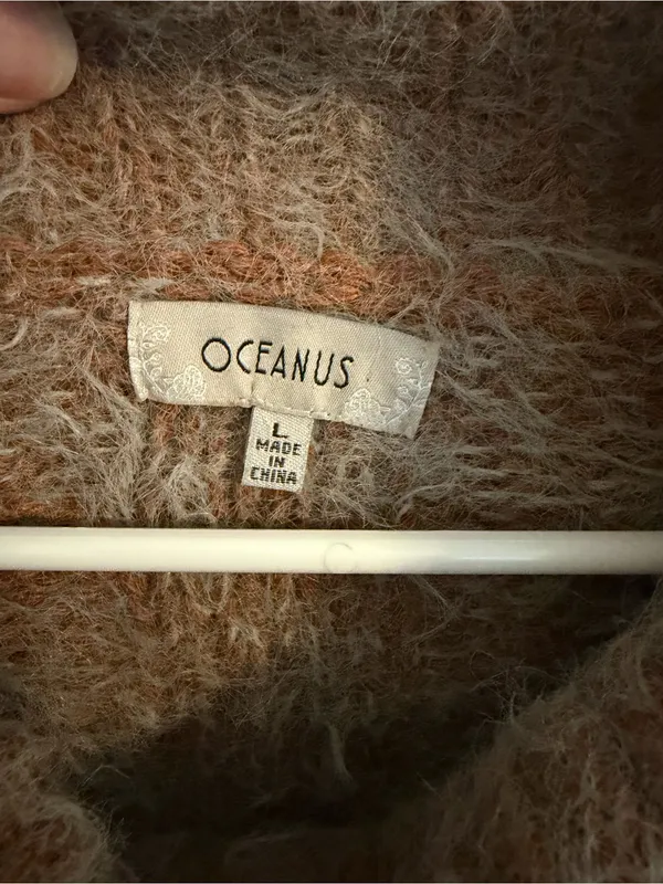 Oceanus Eyelash Knit Turtleneck Sweater Fuzzy Cozy Pullover‎ Beige Pink L - Image 2