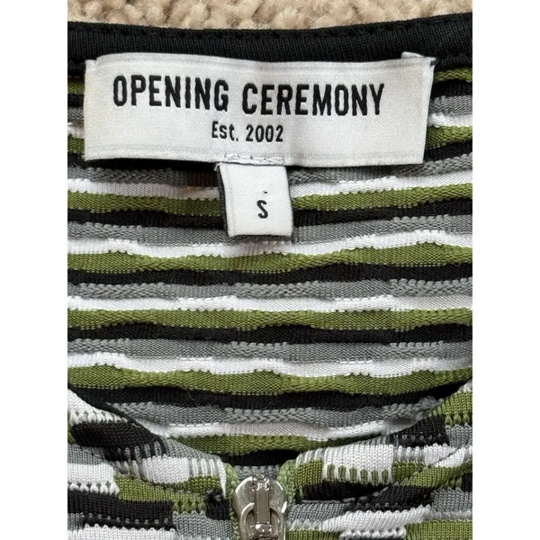 Opening Ceremony Womens Striped Short Sleeve Sheath Dress Green Ruffle Small‎ - Image 2