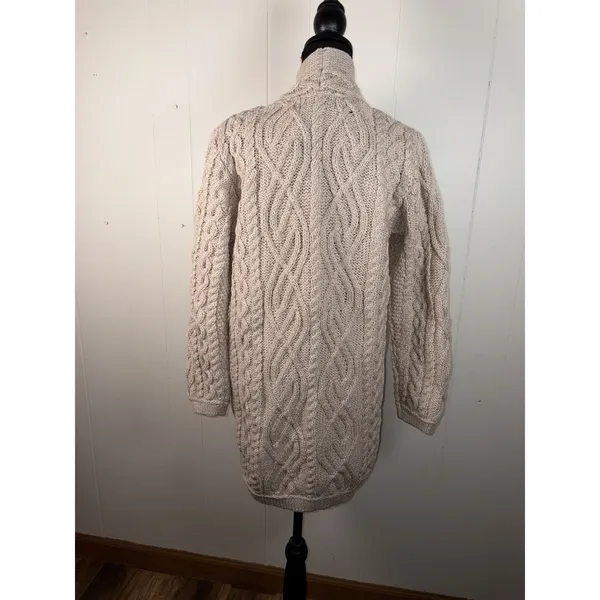 Aran Crafts Ireland Tan Chunky Cable Knit Wool Open Front Cardigan W Pockets‎ Xs - Image 2