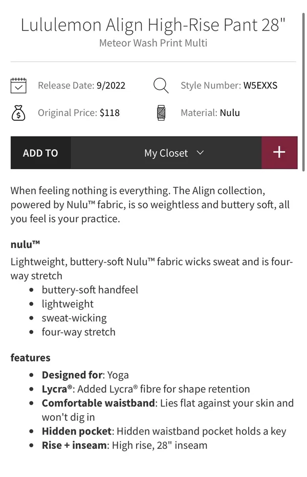 Lululemon Align High-Rise Pant 28" Meteor Wash Print Multi 8 - Image 10