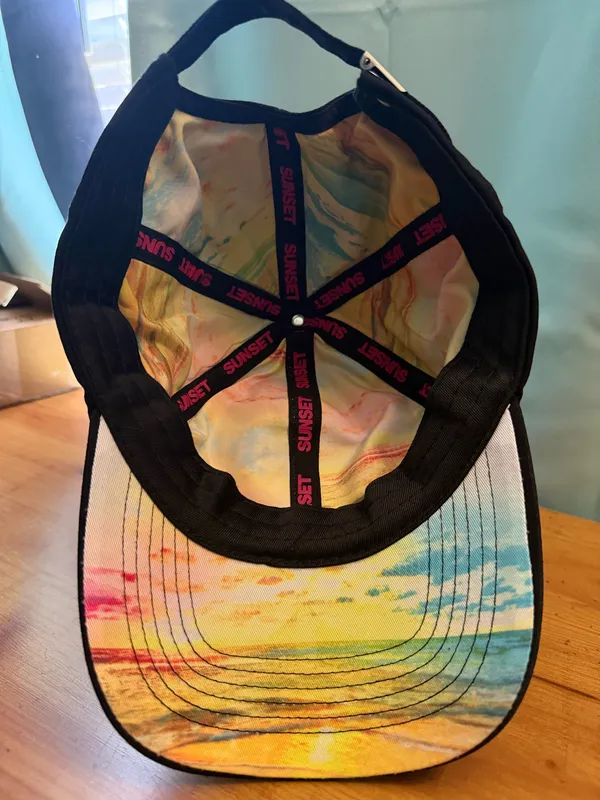Sunset Black Baseball Cap Hibiscus Flower Embroidered Hat Adjustable Strap - Image 2