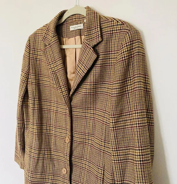 VTG Amanda Smith Wool Check Plaid Blazer Shoulder Pads Preppy Clueless Jacket 16 - Image 10