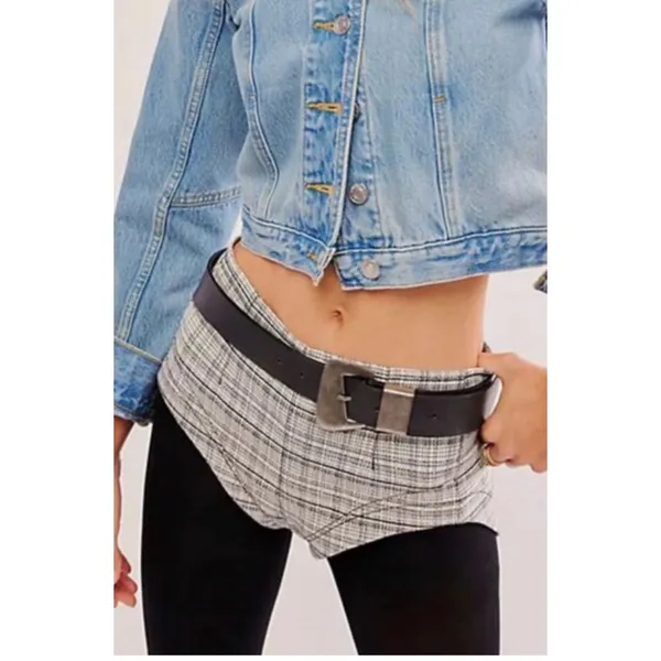 Free People Micro Shorts Women's Size 2 NWT Keep It Brief Tweed Menswear Plaid - Image 5