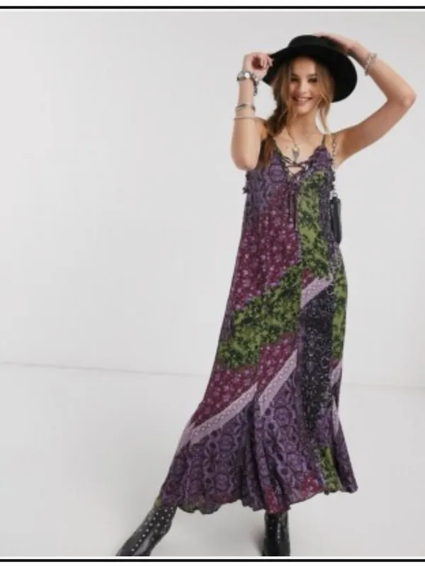 Free People Work Of Art Printed Maxi Slip Dress Bandana Print Size XS - Image 2
