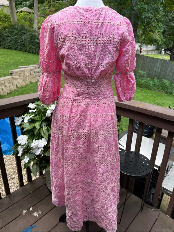 Petal & Pup Pink Eyelet Lace V-Neck Maxi Dress - Image 5