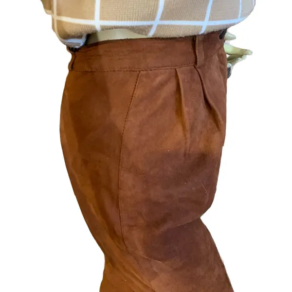 Vintage 1980'S Sienna Brown Artisan Wear Suede Pleated Trousers (Xs) - Image 6