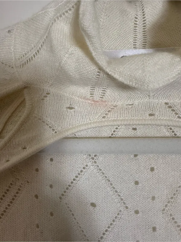 Danielle Guizio Cream Wool Pointelle Long Sleeve Mini Dress Small - Image 7