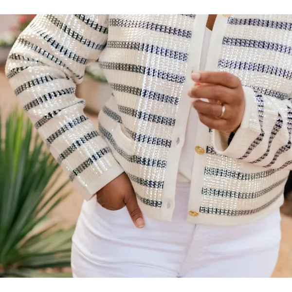 J. CREW Emilie Sweater Lady Jacket In Sequin Stripe Size Medium - Image 8