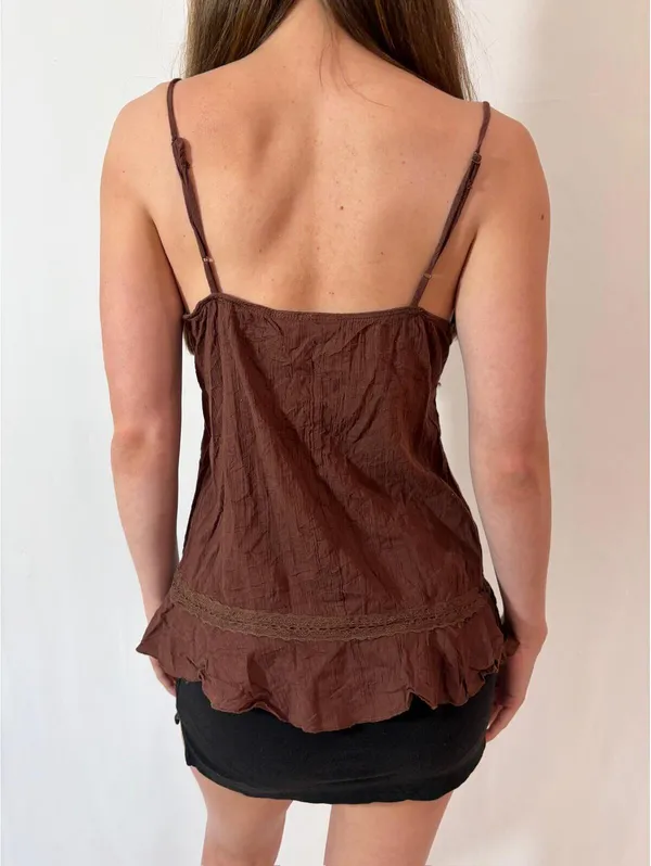 Xhilaration Brown Boho Beaded Babydoll Y2K Cami - Image 5