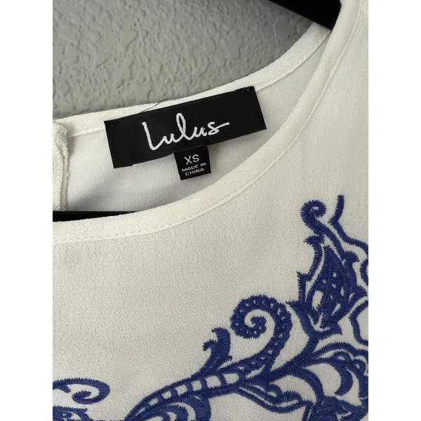 Lulus Tale to Tell Blue Ivory Embroidered Shift Dress XS NWT Read - Image 4