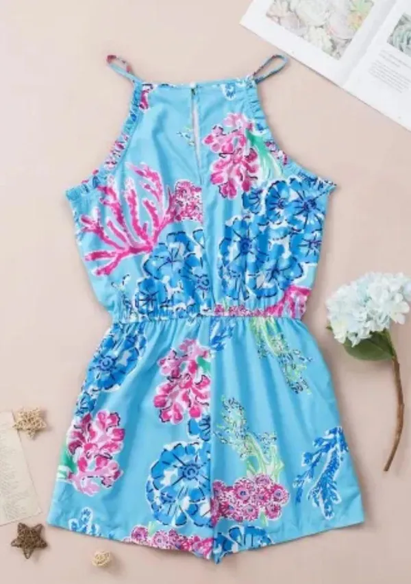 🦋 Floral Print Pocketed Frill Sleeveless Romper - Image 8