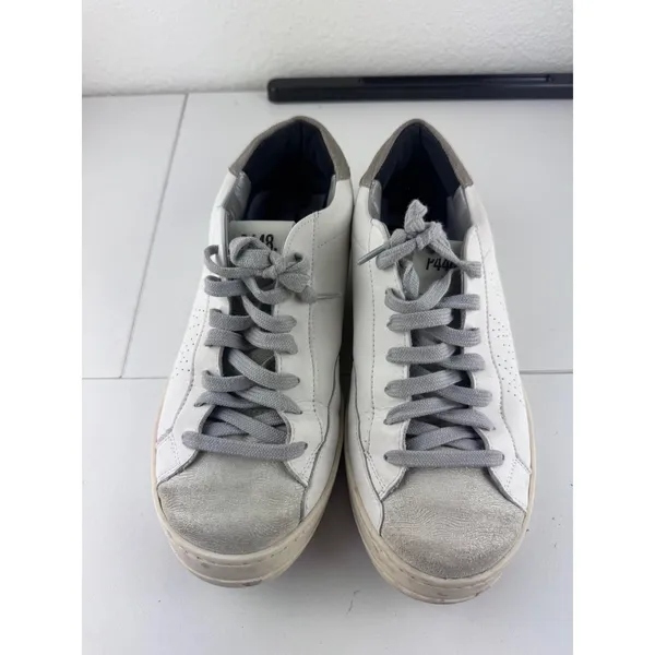 P448 John Womens White‎ Leather Suede Low Top Sneakers Size 38 7.5 8 - Image 2